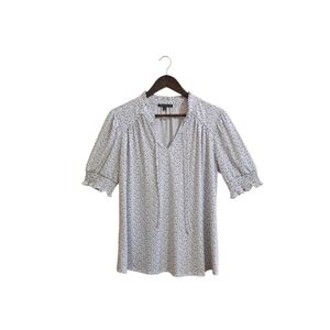 Adrianna Papell  Women's Pullover Blouse SZ LG Black White V Neck Puff Sleeve